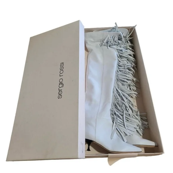 Sergio Rossi White Leather Over the Knee Boots IT 36 US 6 - Picture 15 of 16